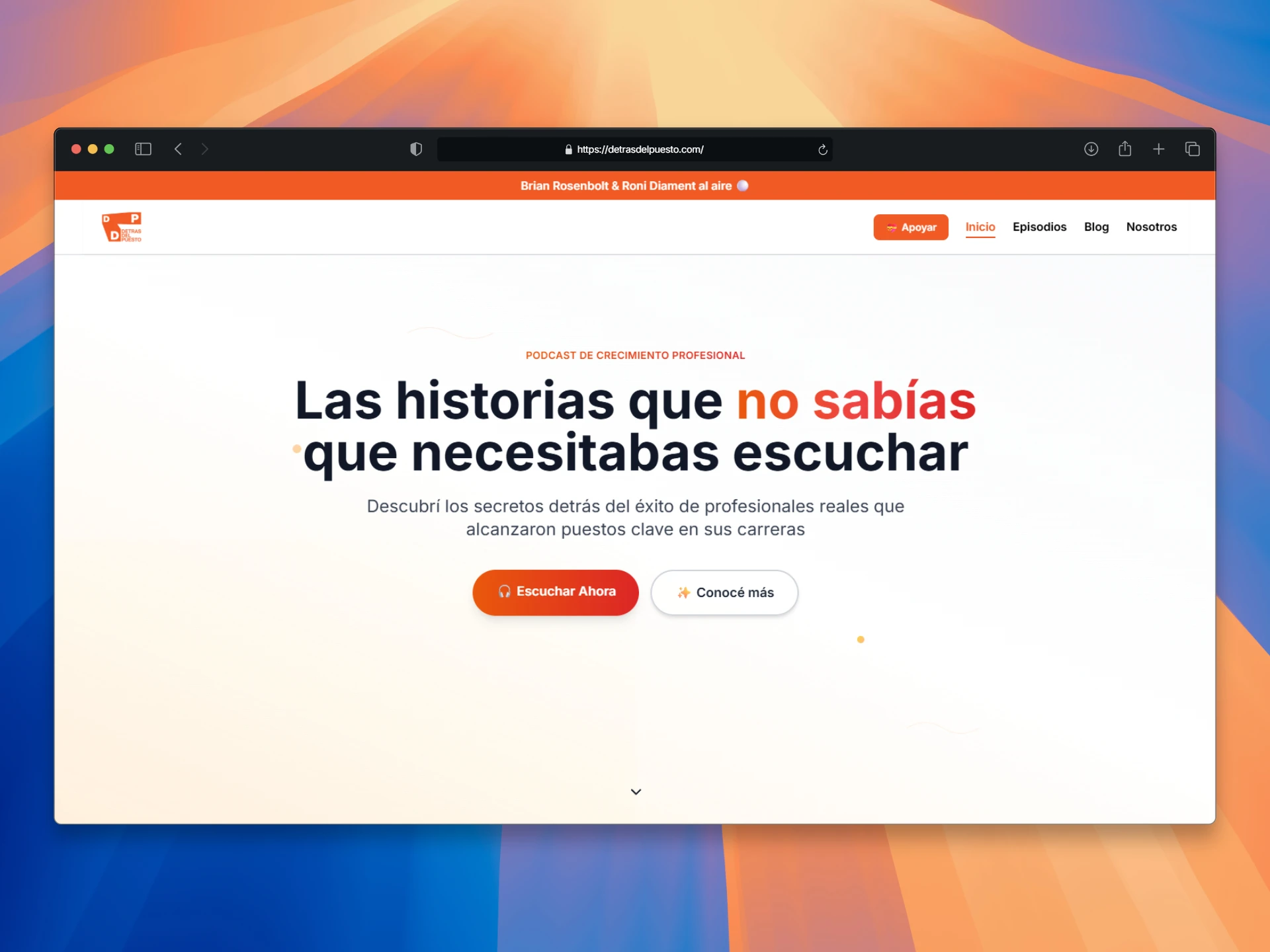 Screenshot of Detras del puesto project showing the website interface