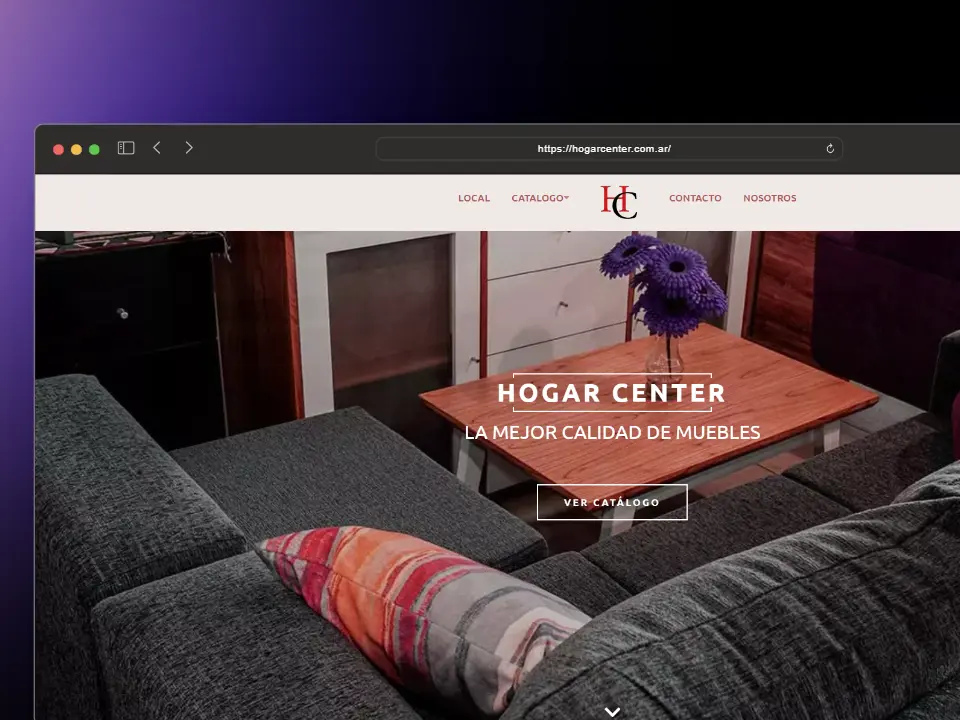Screenshot of HogarCenter V1 project showing the website interface