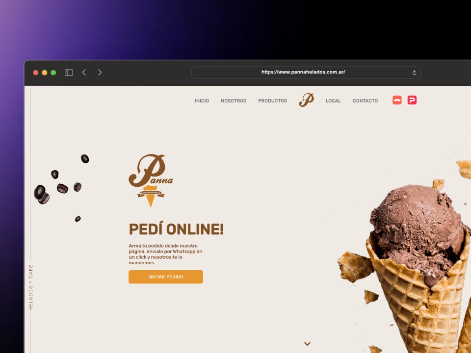 Screenshot of Panna Helados project showing the website interface